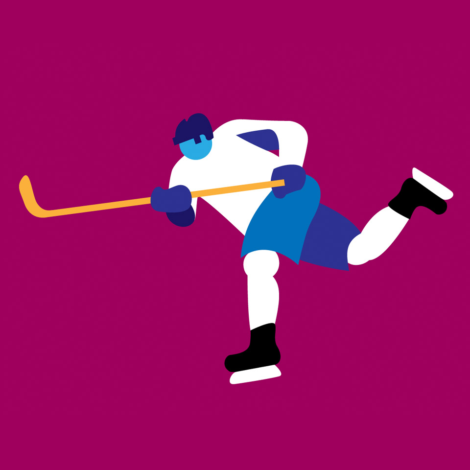 A hockey player shooting